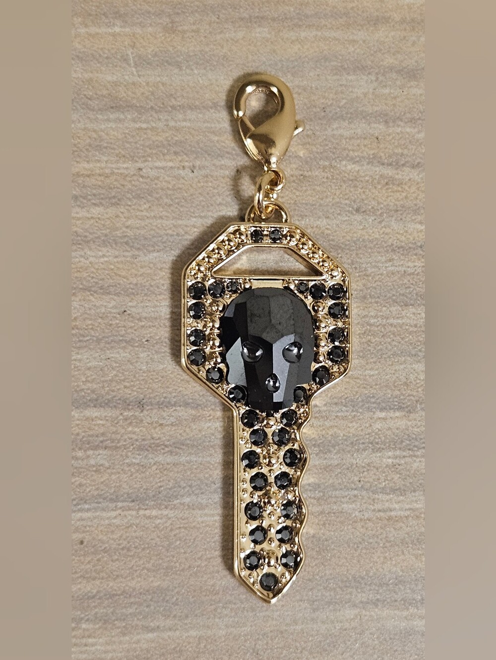 Skull Key Austrian Crystal Charm Gold Tone Pendant